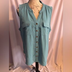 Croft & Barrow Turquoise Sleeveless Button-Down Shirt